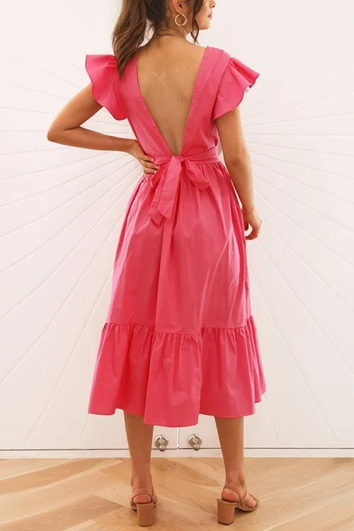 Ruffles Empire Waist Tie Backless Dress