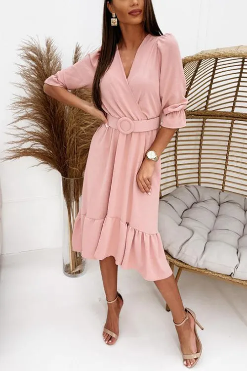 Ruffles V Neck Half Sleeve Dress