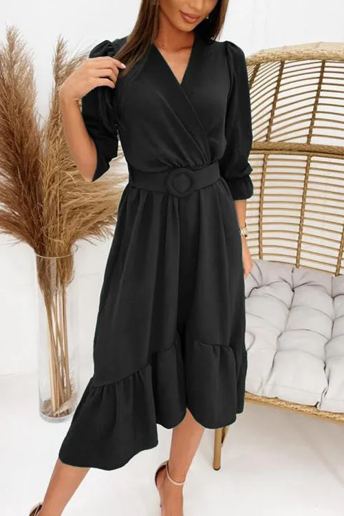 Ruffles V Neck Half Sleeve Dress