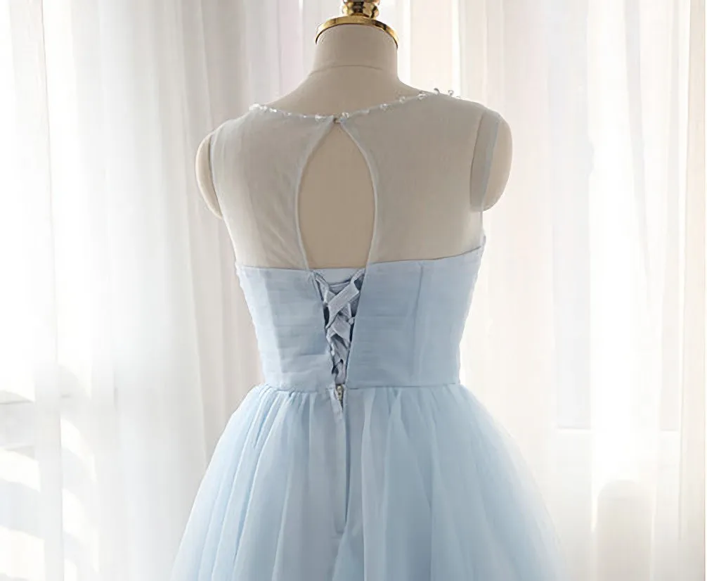 Simple Light Blue Short Tulle Elegant Charming Homecoming Dresses