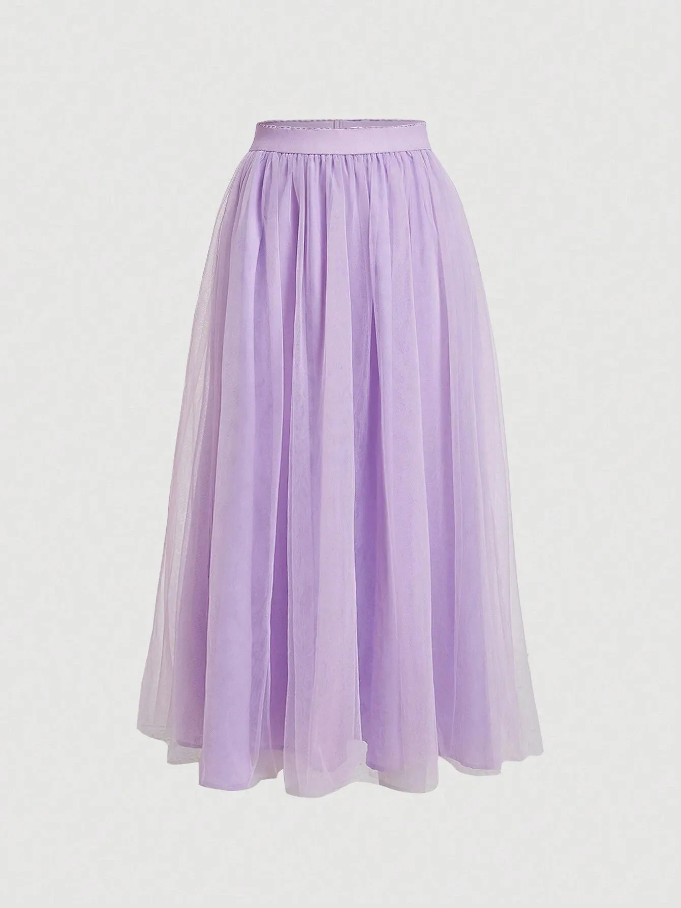 Solid Color Mesh Skirt_Lilac