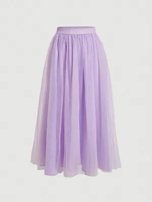 Solid Color Mesh Skirt_Lilac