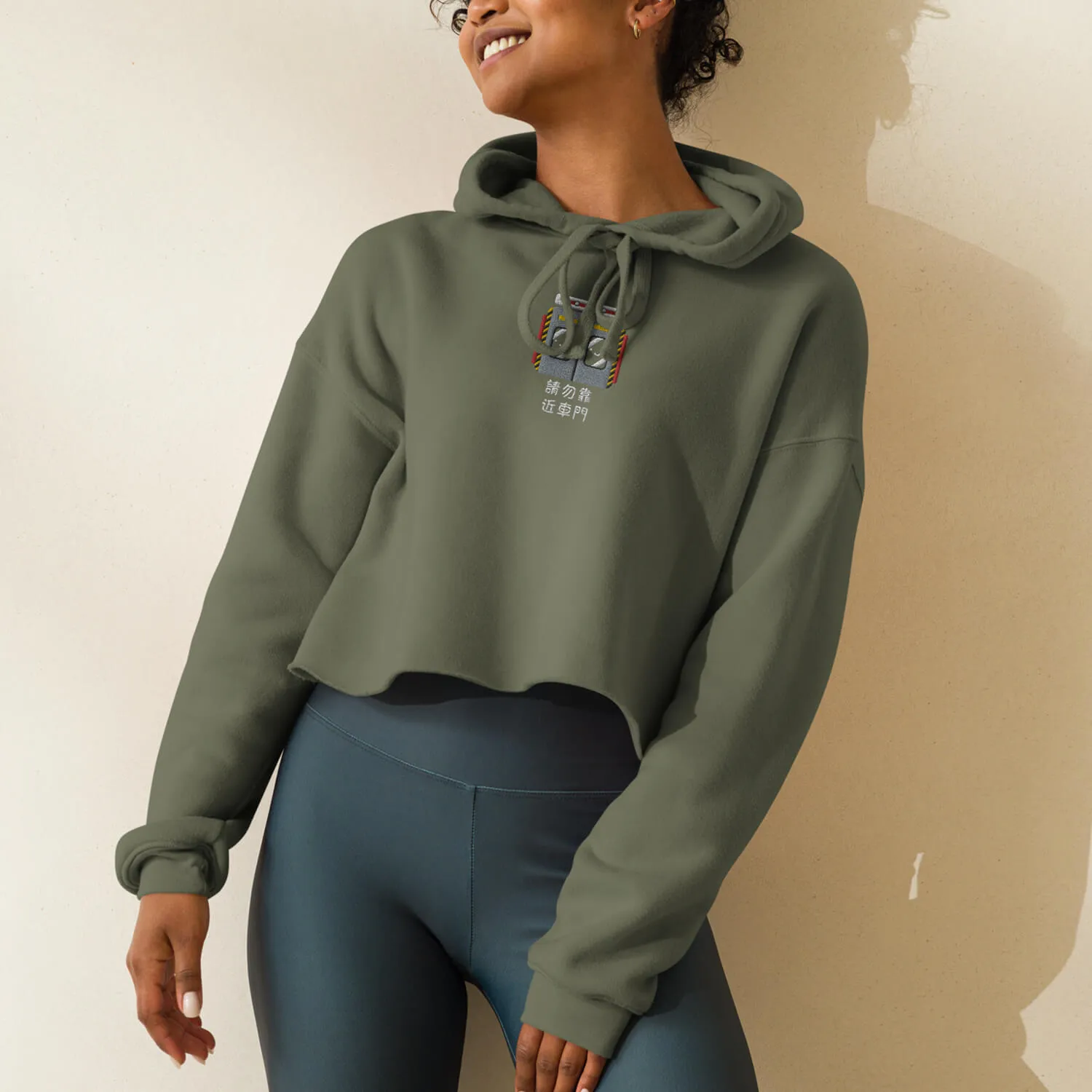 Stand Back From the Train Doors Embroidered Crop Hoodie