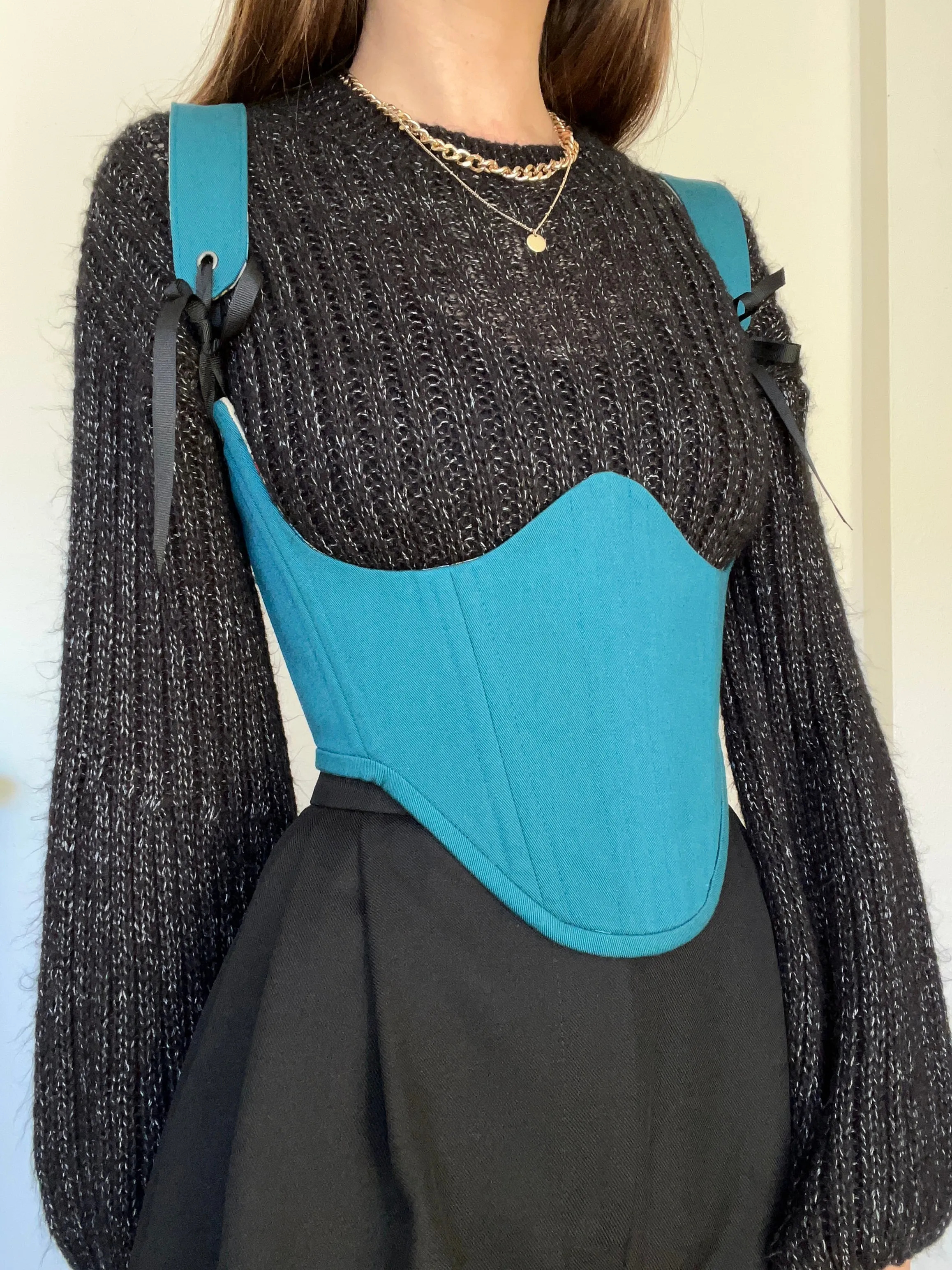 Teal underbust corsage with removable shoulder straps