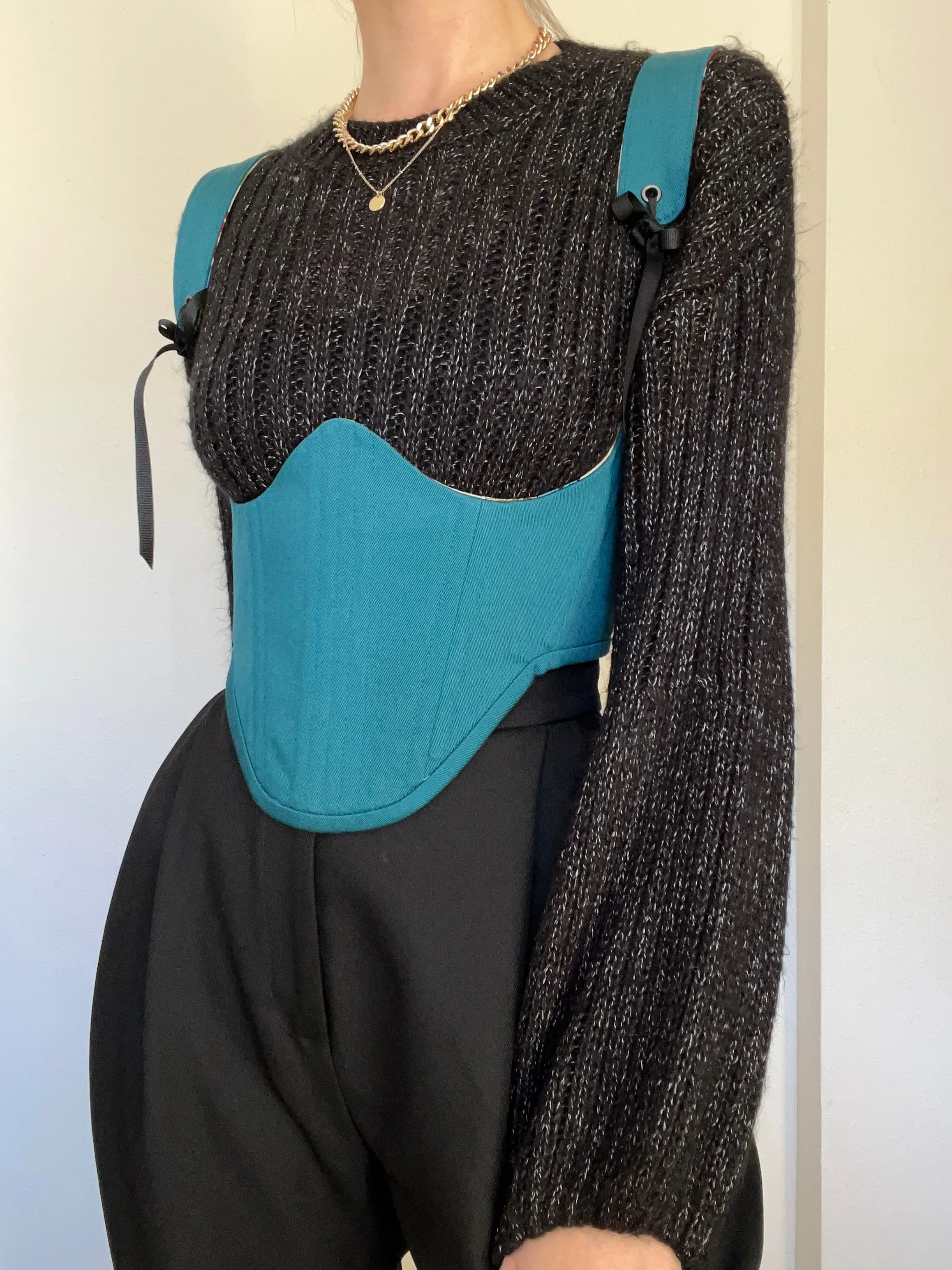 Teal underbust corsage with removable shoulder straps