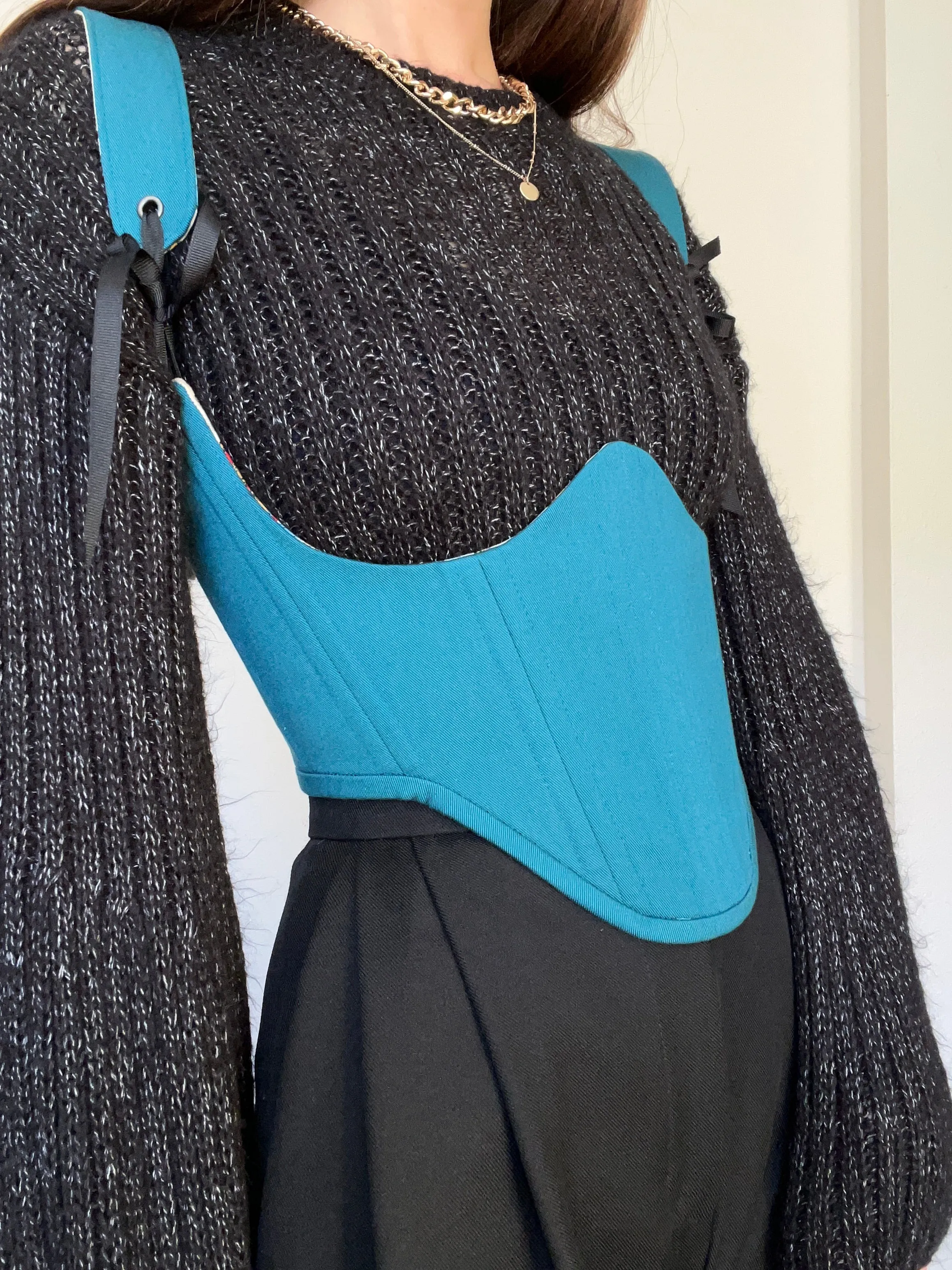 Teal underbust corsage with removable shoulder straps