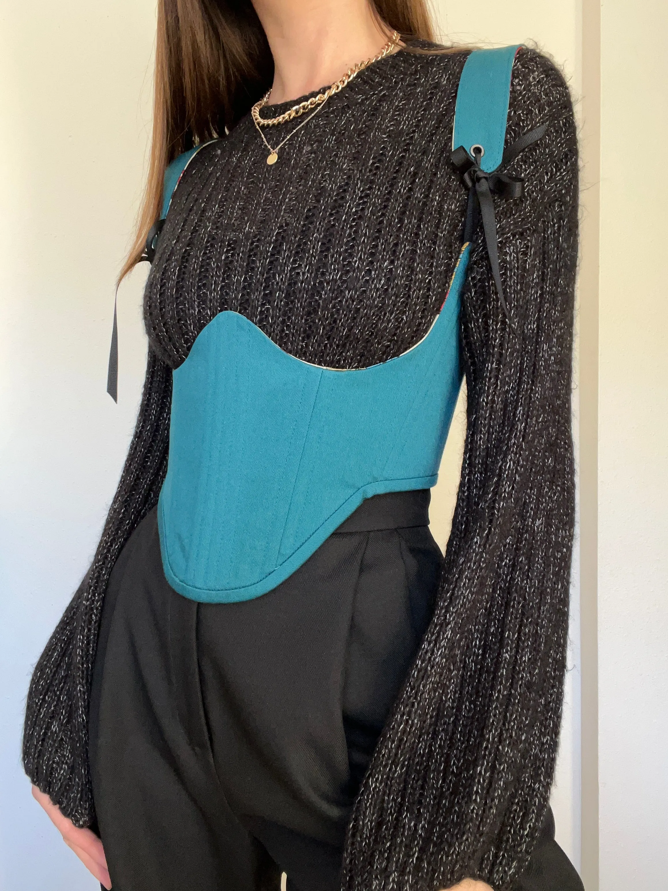 Teal underbust corsage with removable shoulder straps