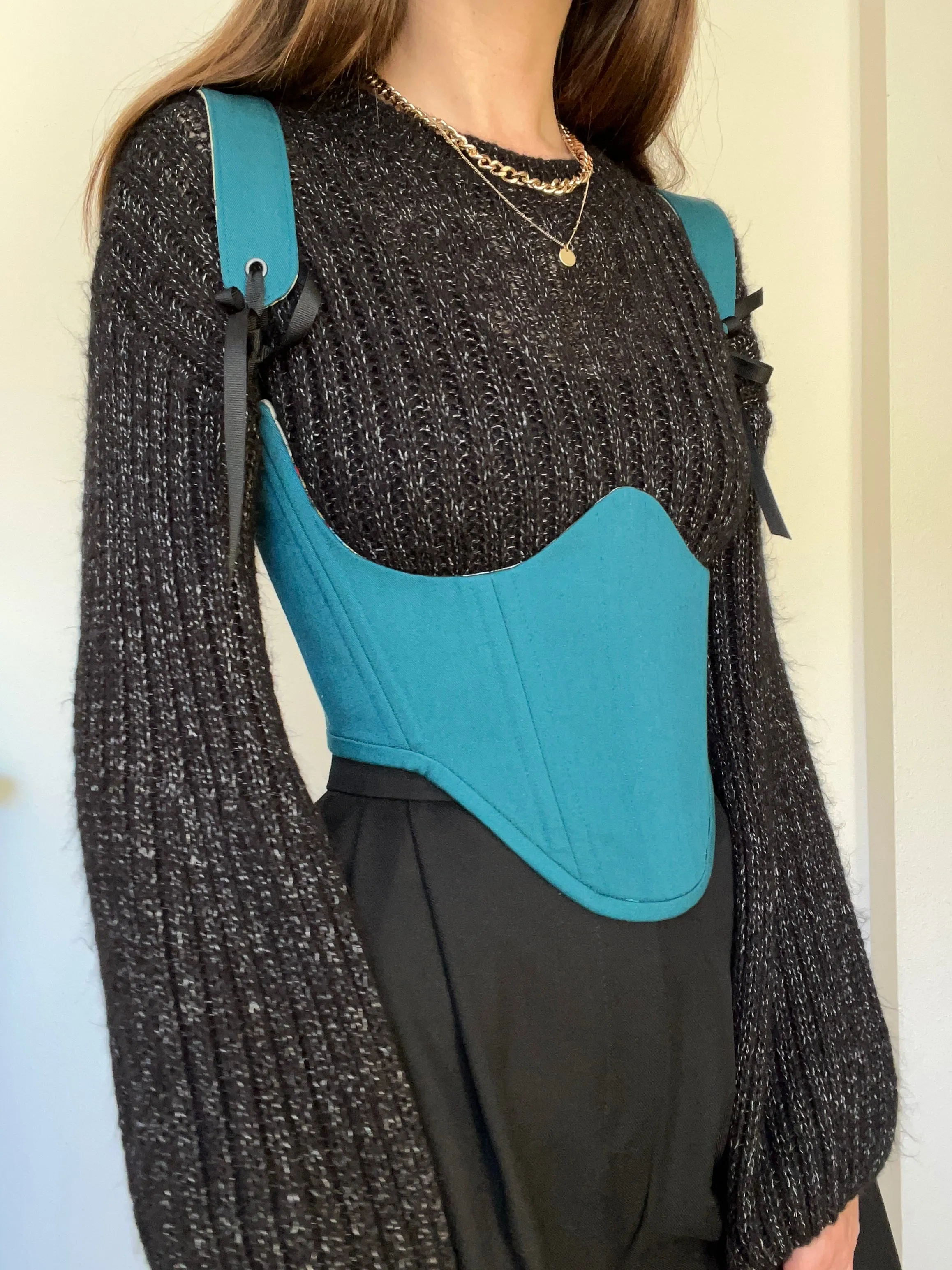 Teal underbust corsage with removable shoulder straps