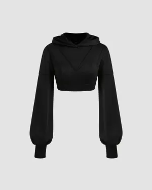 Terry Solid Crop Hoodie In Black