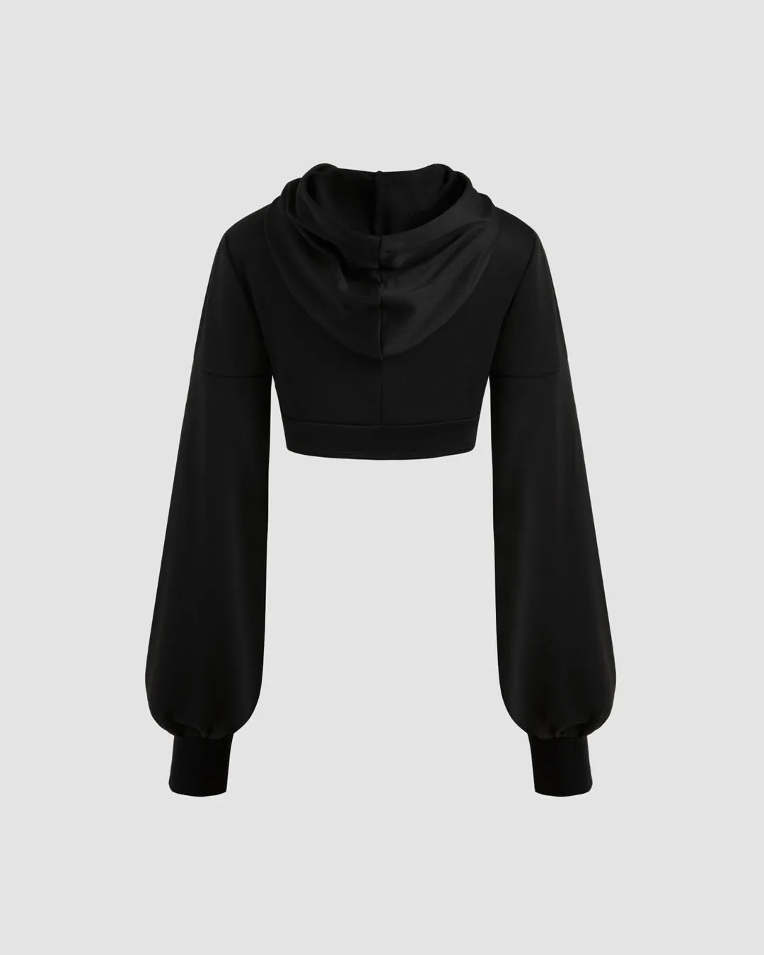 Terry Solid Crop Hoodie In Black