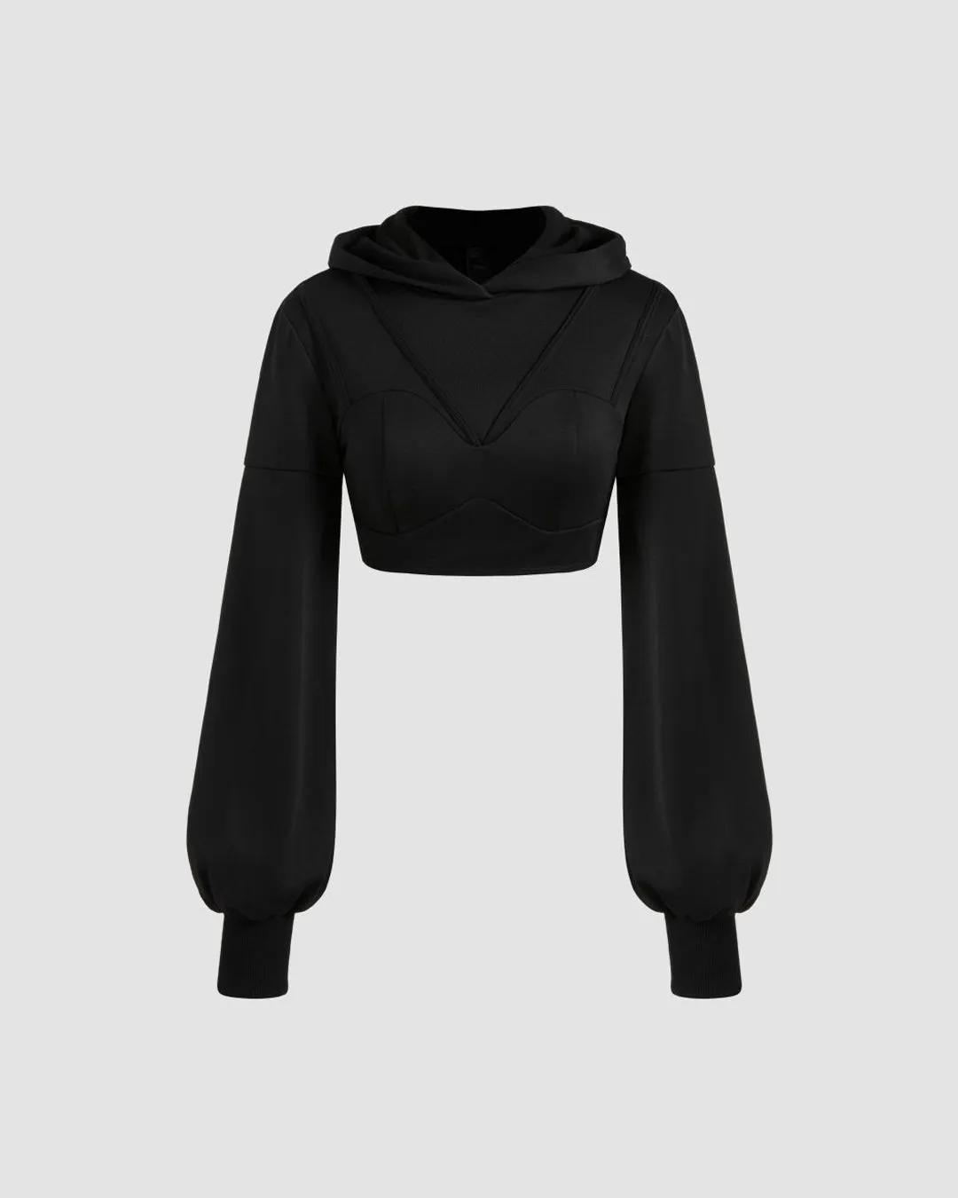 Terry Solid Crop Hoodie In Black