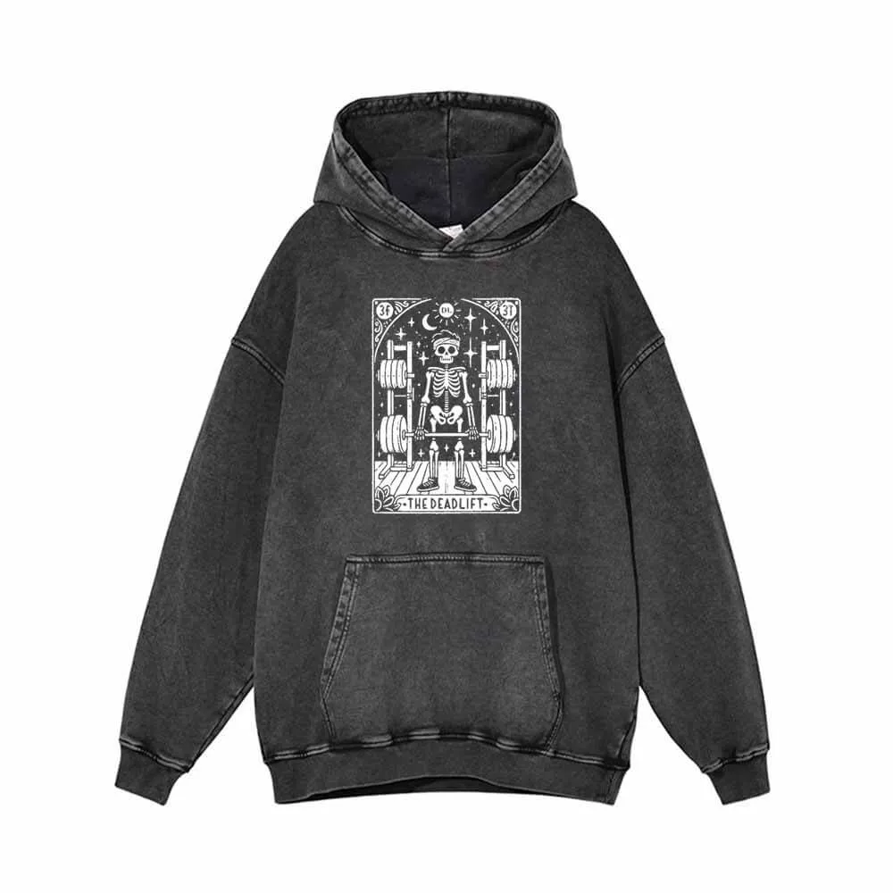 The Deadlift Tarot Card Skull Vintage Washed Hoodie