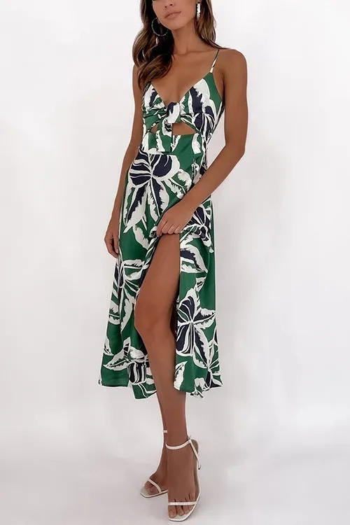 Tie Cut Out Slip Slit Dress