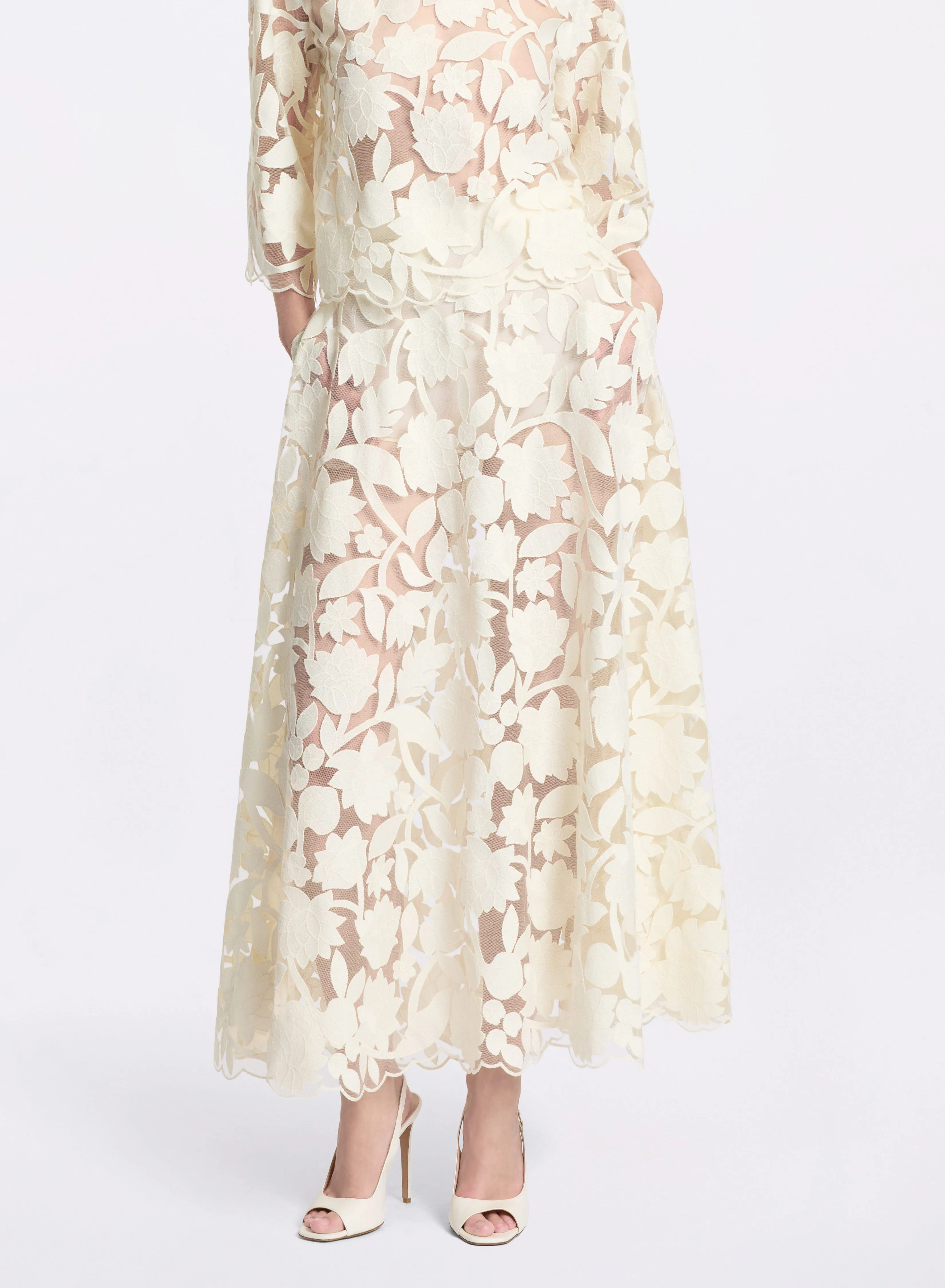 Tulle Embroidered Midi Skirt