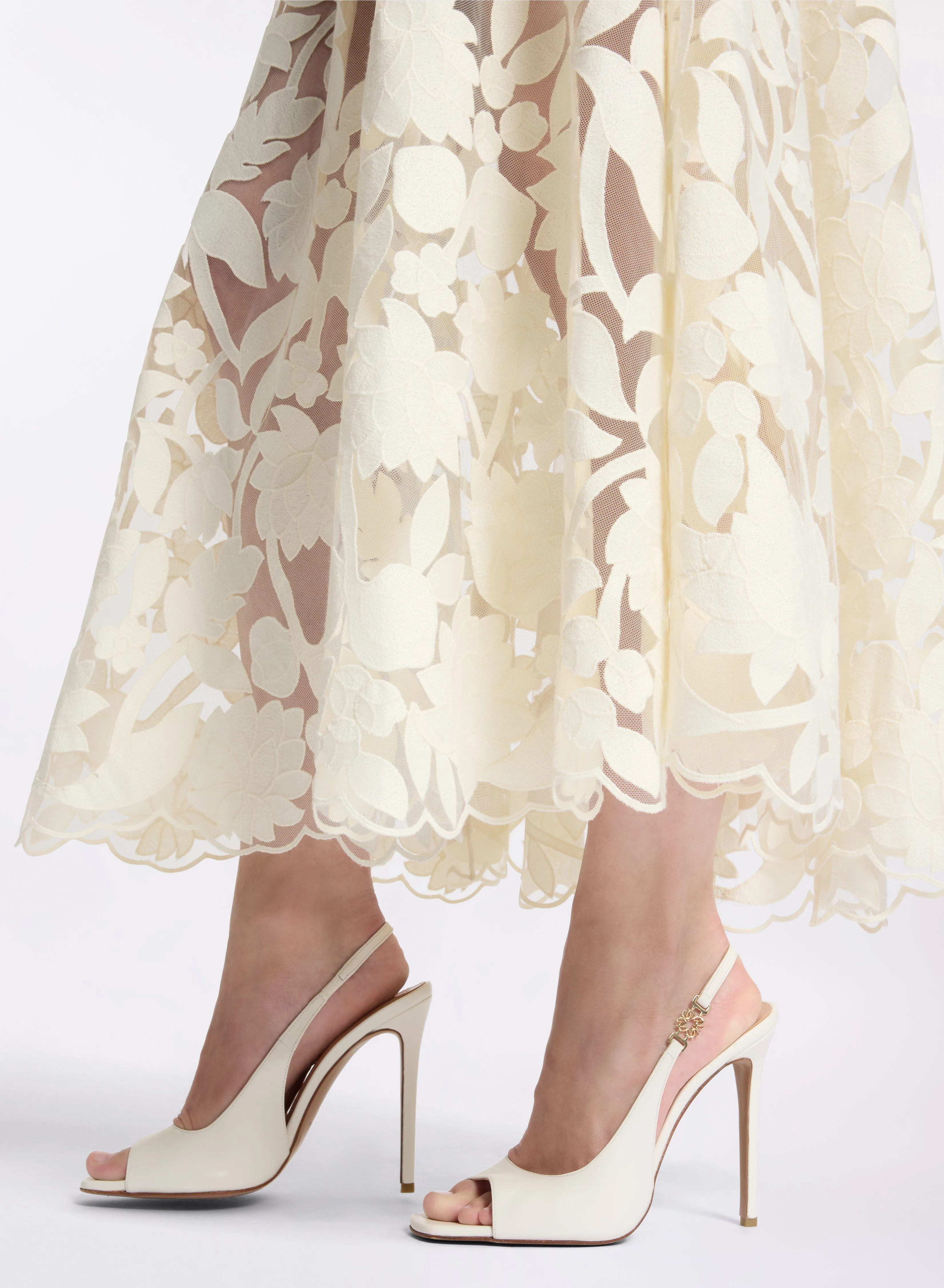 Tulle Embroidered Midi Skirt