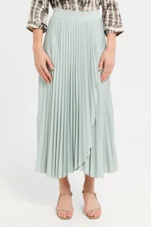 Women Mint Wrap Pleated Skirt