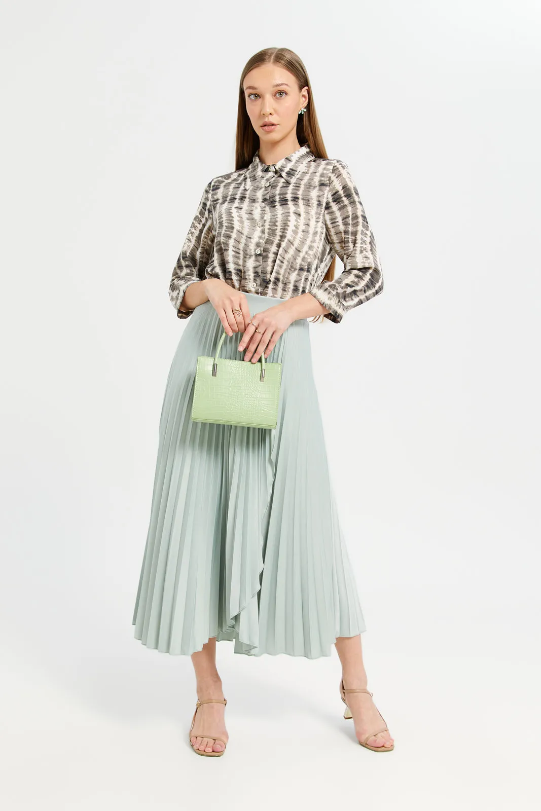 Women Mint Wrap Pleated Skirt