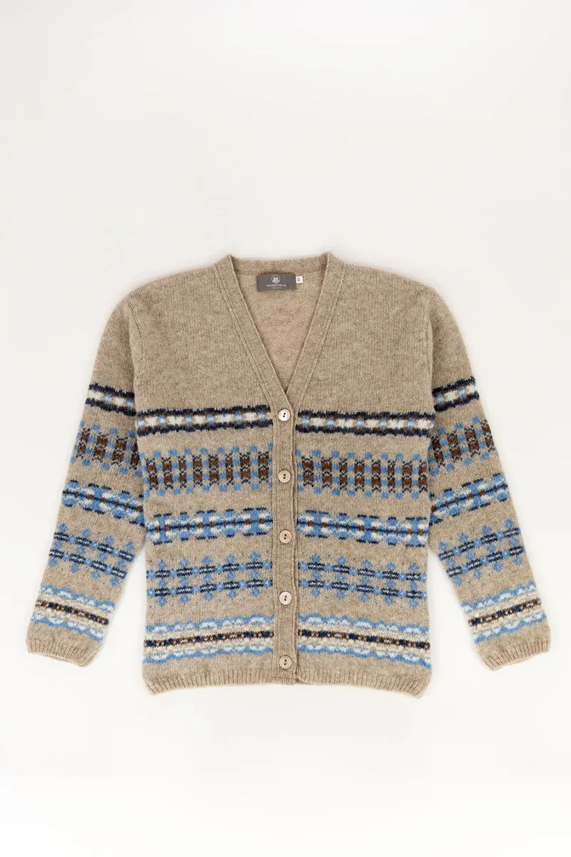 Womens Craigievar V-neck Fair isle Cardigan - Beige Blue