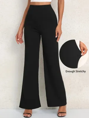 Women's Plus Solid High Rise High Stretch Flared Leg Trousers - Effortless Elegance for Every Occasion