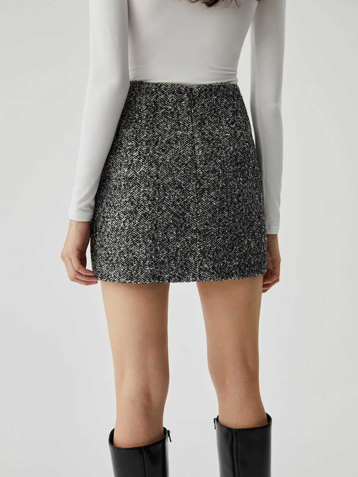 Wool-blend Zip Graceful Mini Skirt