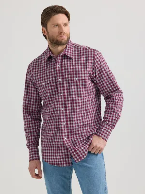 Wrangler Wrinkle Resist Red/White Plaid Western Snap Shirt for Men